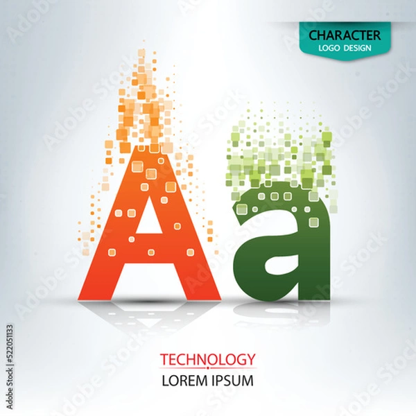 Fototapeta The letter A, character digital technology logo design vector