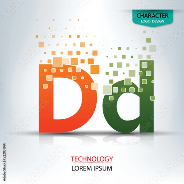 Obraz The letter D, character digital technology logo design vector