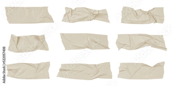 Fototapeta White scotch tape on white background, crumpled sticky tape, different sizes.