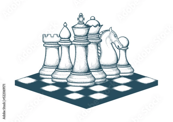 Fototapeta Chess set hand draw vector