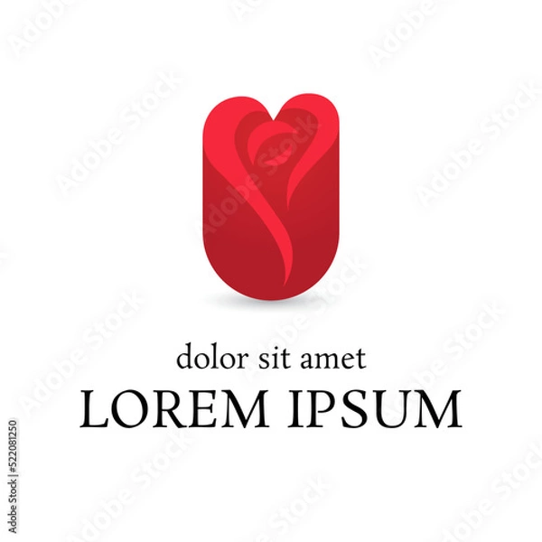 Fototapeta red pink rose vector logo design template, heart icon, curve floral abstract sign, vector illustration
