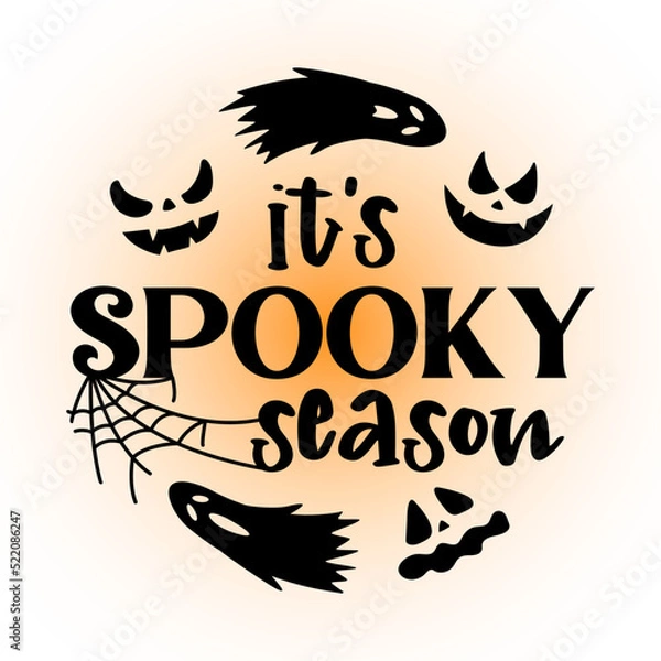 Fototapeta Vector Halloween illustration Its Spooky Season with ghosts and monsters scary faces on white background. Home decoration for Fall holidays, Happy Halloween, scary poster, door sign, t shirt print.