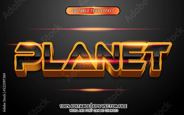 Fototapeta Planet space shiny gold orange black 3d editable text effect template design