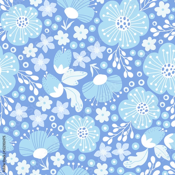 Fototapeta Vector seamless floral blue pattern