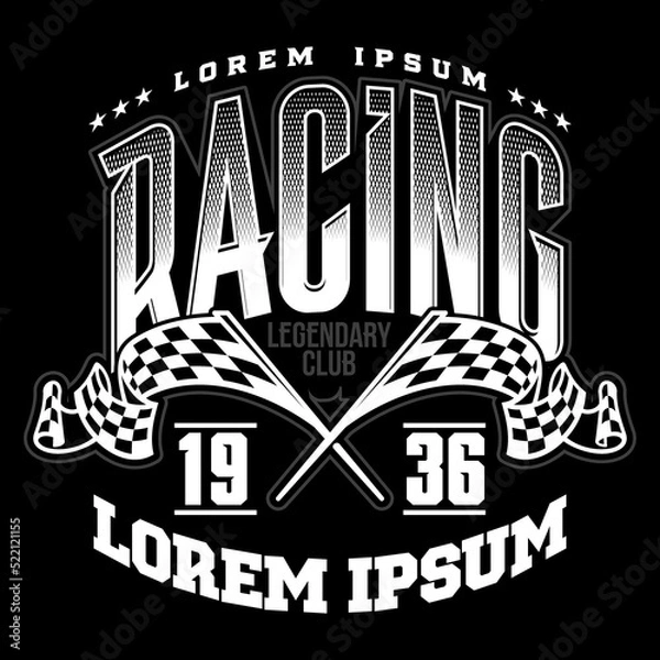 Obraz Finishing Racing Flags. Finish checkered flags illustration and typography. Motorsport competition apparel print