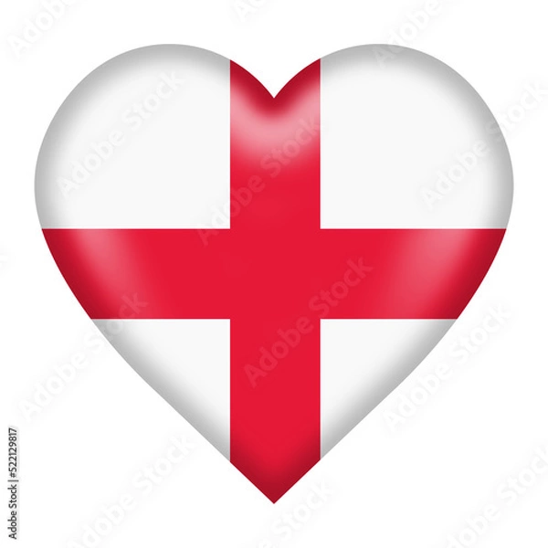 Obraz England flag heart button 3d illustration isolated on white with clipping path