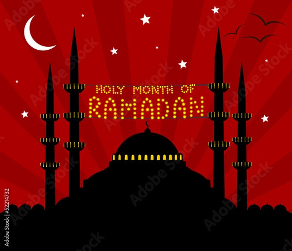 Obraz Illustration of a mosque with a text celebrating Ramadan