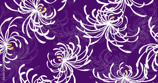 Fototapeta 古典柄　和風の花柄　菊柄のパターン　紫色