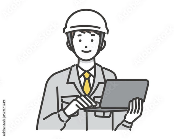 Fototapeta DX推進でパソコンを持つ作業員のベクターイラスト素材／建築／IT／物流