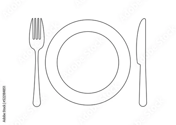 Obraz Plate knife and fork line art icon set isolated on white background.