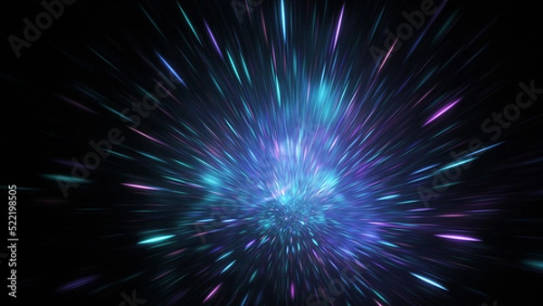 Fototapeta Abstract violet and blue fireworks. Fantastic holiday background. Digital fractal art. 3d rendering.