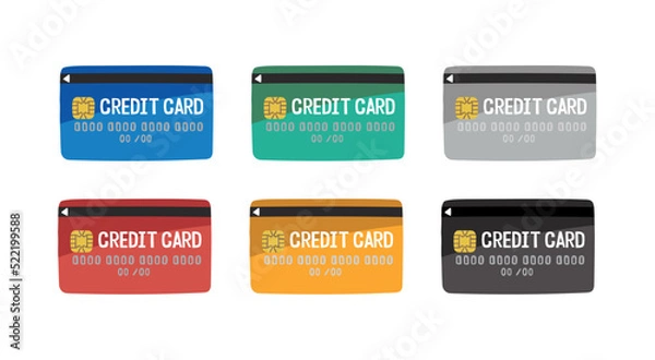 Fototapeta クレジットカード　セット　カラーバリエーション　手描き