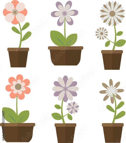 Fototapeta Set of home plants. Illustration in doodle style. For banner, card, greeting. Editable vector EPS8.