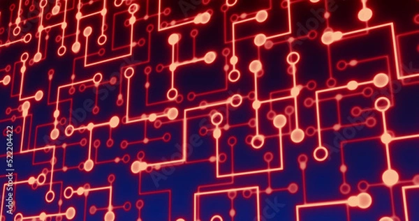 Fototapeta Image of neon integrated circuit on navy background