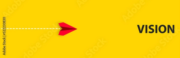 Fototapeta Red paper airplane flying towards the vision target. Thinking by taking action, business life change concept.