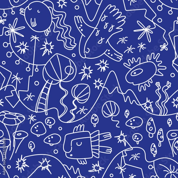 Fototapeta Fantastic magical underwater world - seamless vector pattern