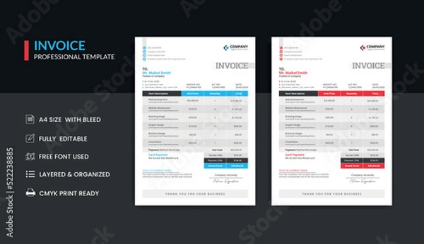 Obraz Modern business invoice bill template Premium Vector