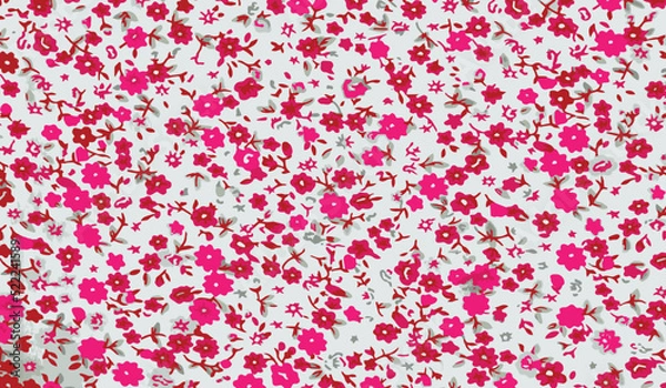 Fototapeta Fabric red-pink flower pattern texture vector wallpaper. texture clothing background