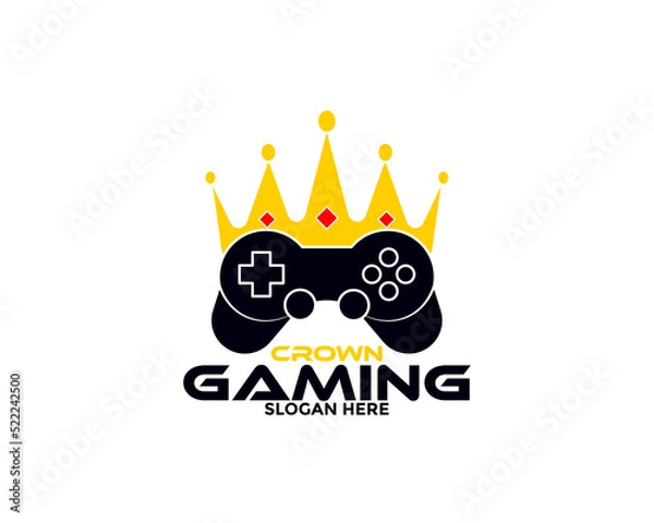 Fototapeta Game logo design combination of crown and joystick. Vector illustration.