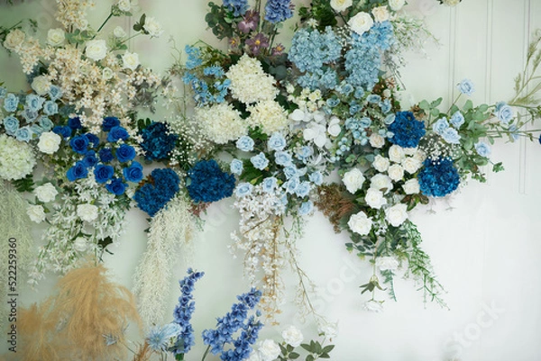 Fototapeta wedding flower backdrop background, colorful background, fresh rose, bunch of flower