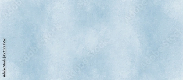 Fototapeta Sky blue watercolor background with watercolor stains, ocean blue paper texture, smooth cloudy sky blue background with bright vignette studio banner. Blue surface texture with stains.