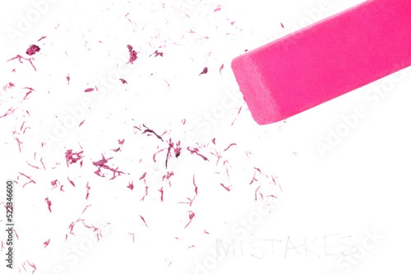 Fototapeta Soft pink eraser and eraser dust correcting penciled mistakes