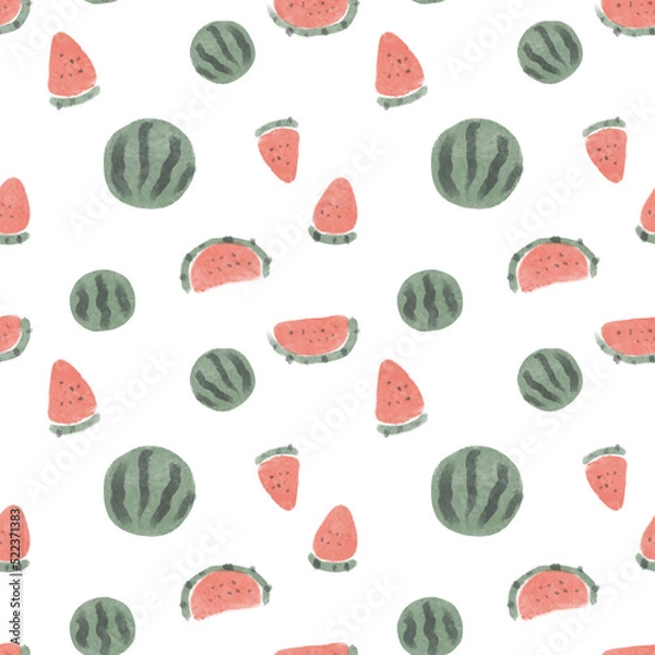 Fototapeta レトロなスイカの手描きイラスト　シームレスパターン