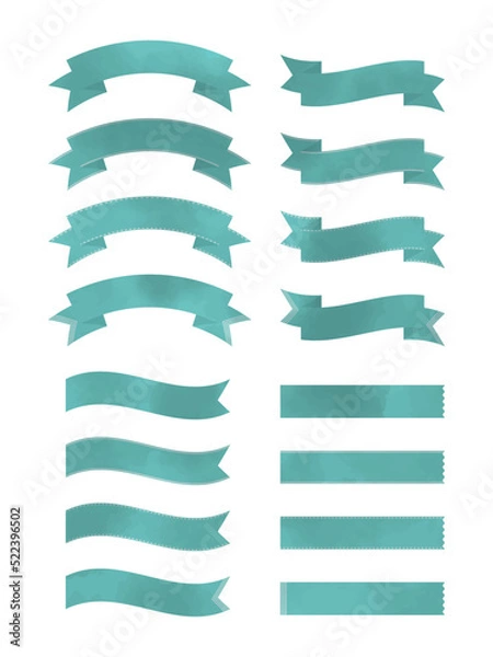 Obraz ビンテージ風の模様、汚れの入ったエメラルドのリボンセット／海の底の様なイメージ／点線等あり