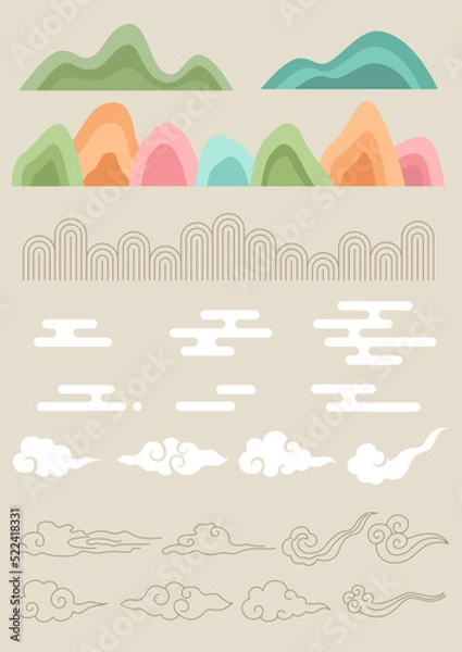 Fototapeta Vector illustration of Korean traditional mountain and cloud pattern.