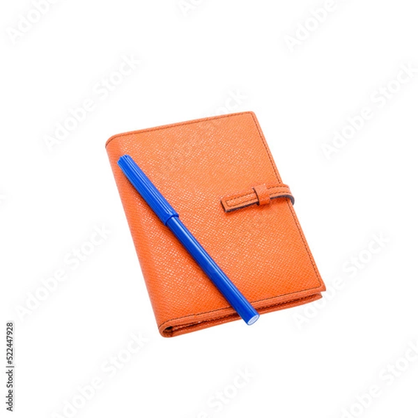 Obraz Orange diary and blue pen isolated