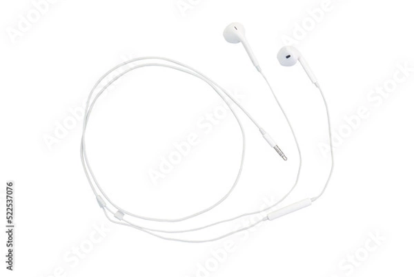 Fototapeta white earphones isolated on white background with clipping path