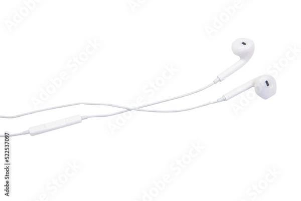 Fototapeta white earphones isolated on white background with clipping path