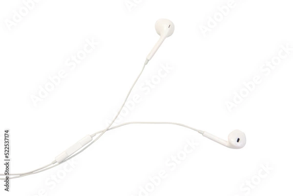 Fototapeta white earphones isolated on white background with clipping path