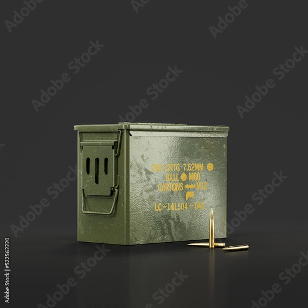 Fototapeta Military ammo box, ammunition box, 3d rendering