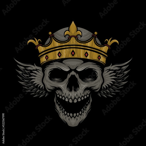 Obraz skull head with wings crown vector
