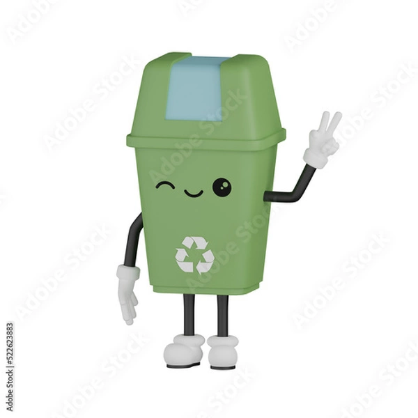 Fototapeta 3d Green recycle bin expression