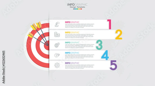 Fototapeta Target with six steps to your goal infographic template for web, business, presentations.