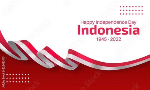 Obraz Happy Indonesia Independence Day. banner template with red and white flag ribbon decoration on white background