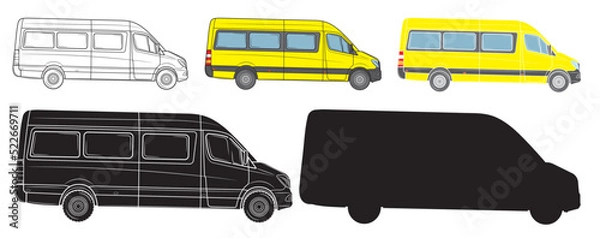 Fototapeta Commercial minibus. Profile view.Isolated on a white background