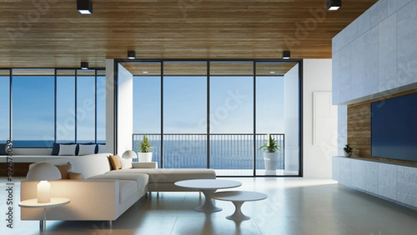 Obraz Luxury modern beach house and hotel sea view - 3D rendering