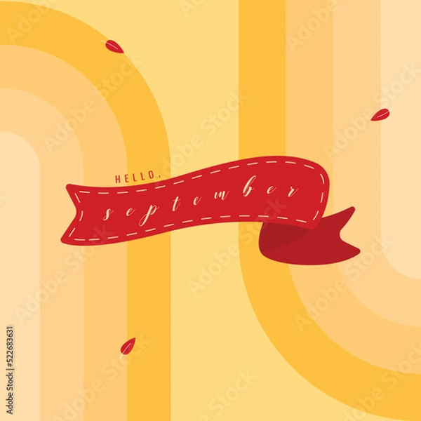 Fototapeta Autumn retro background with orange gradient. Retro wallpaper with label "hello september"