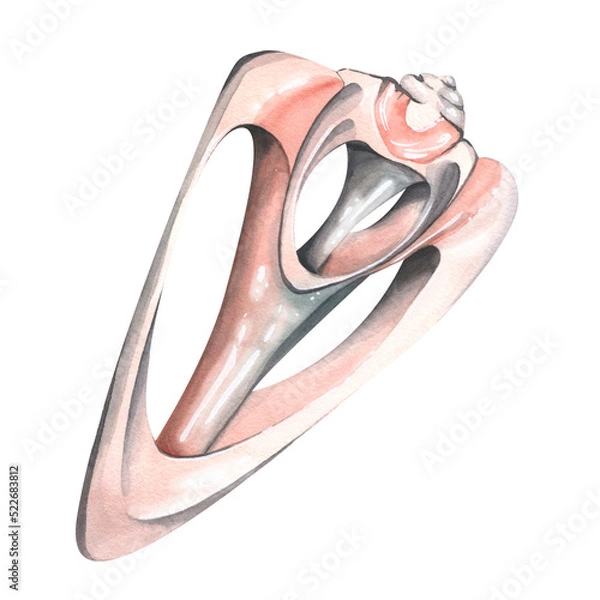 Fototapeta A marine lighthouse with stones, in gray and coral colors. Watercolor illustration. An isolated object from a large set of WHALES. For decoration and design of beach accessories, postcards, posters