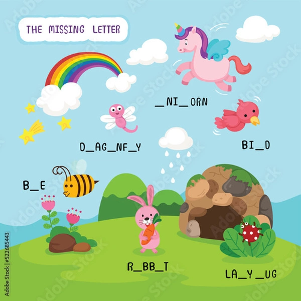 Fototapeta write the missing letter,illustration, vector