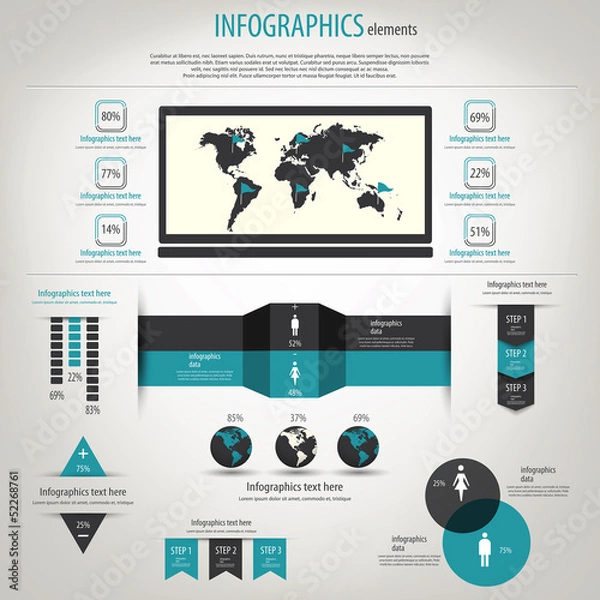 Fototapeta Retro infographics set. World Map and Information Graphics. Vect
