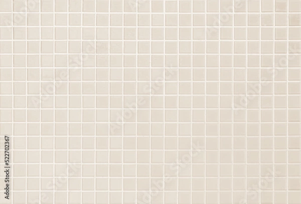 Fototapeta Cream light ceramic wall chequered and floor tiles mosaic background in bathroom.
