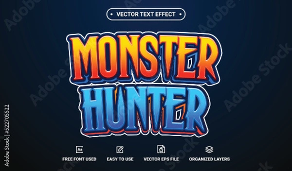 Fototapeta Monster Hunter Editable Vector Text Effect.