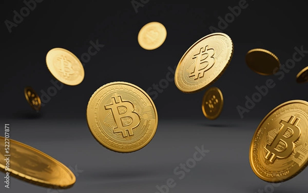 Obraz Falling bitcoins on grey background