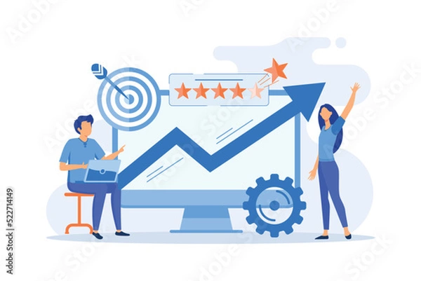 Obraz Reputation management Digital marketing service, webpage navigation, public relations, communication strategy, social media, UI menu bar flat design modern illustration