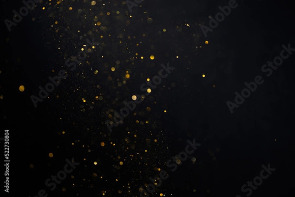 Obraz Golden glitter bokeh sparkles lights dark abstract overlay background