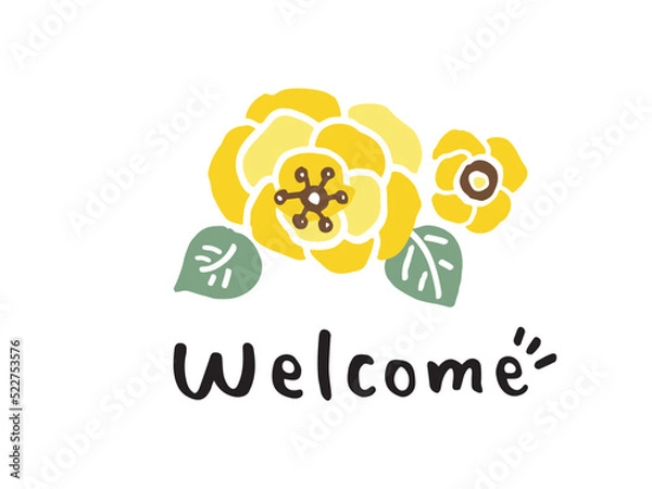 Obraz かわいい花とwelcomeの文字／手書き文字イラスト素材